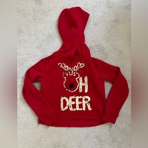 Girls Justice “Oh Deer” red cropped sweater sized 8